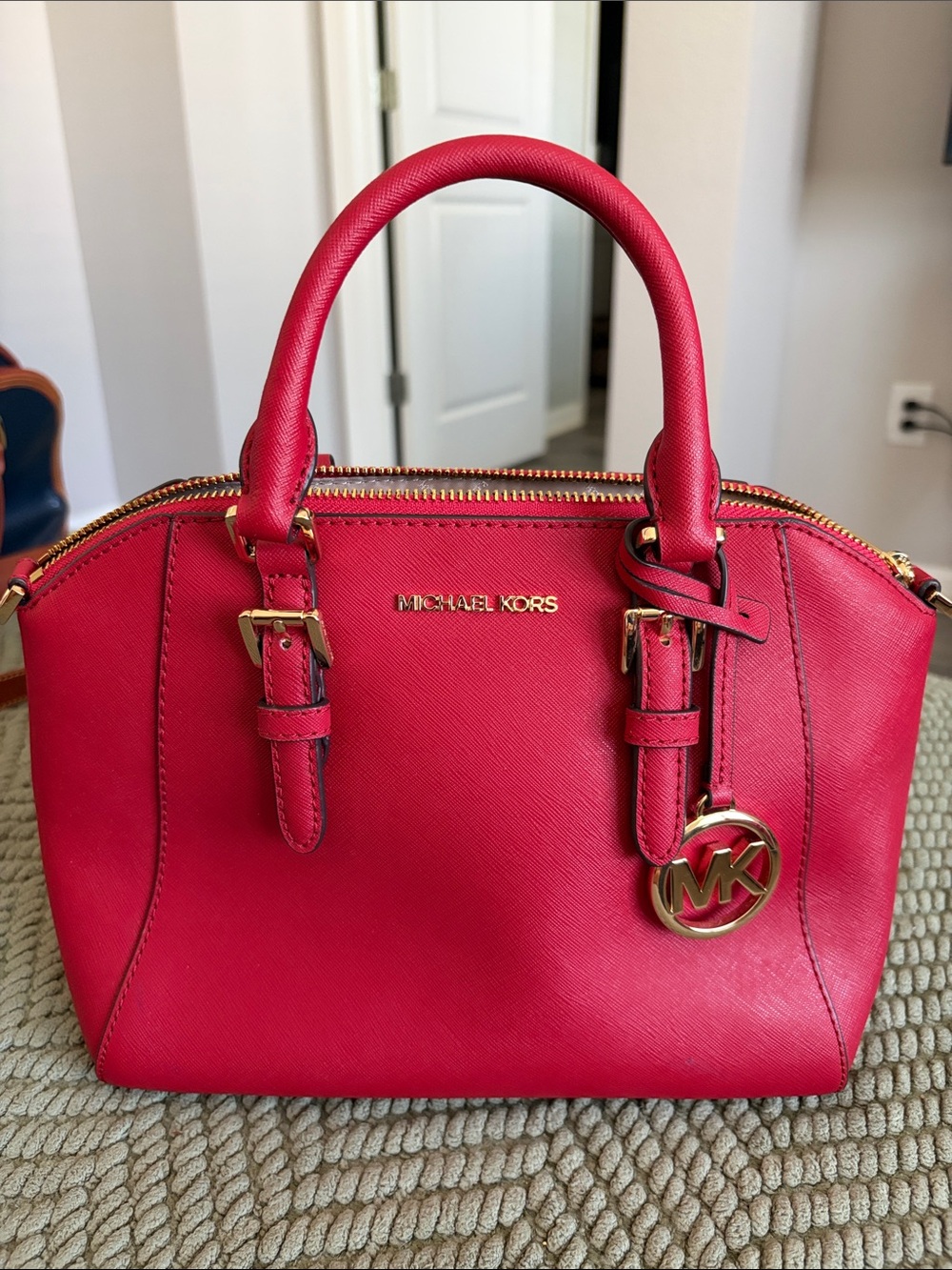 Michael Kors Crimson Saffiano Leather Dome Satchel NWOT